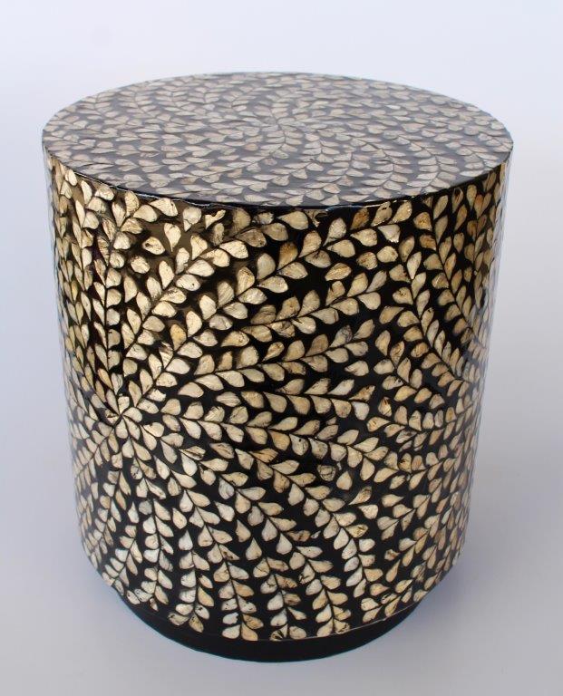 Black & Silver Leaf Capiz Garden Stool